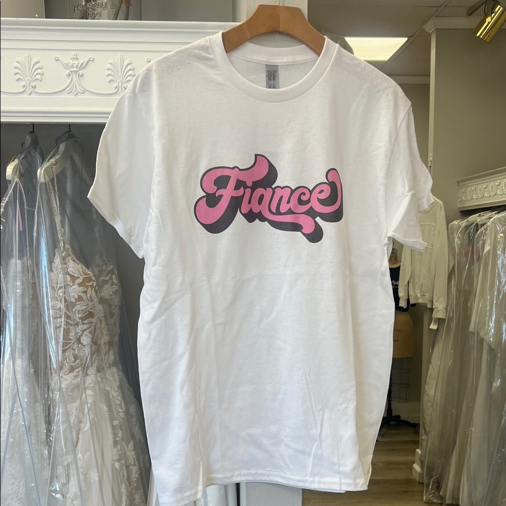White 'Fiancé' Graphic Tee with Pink Script